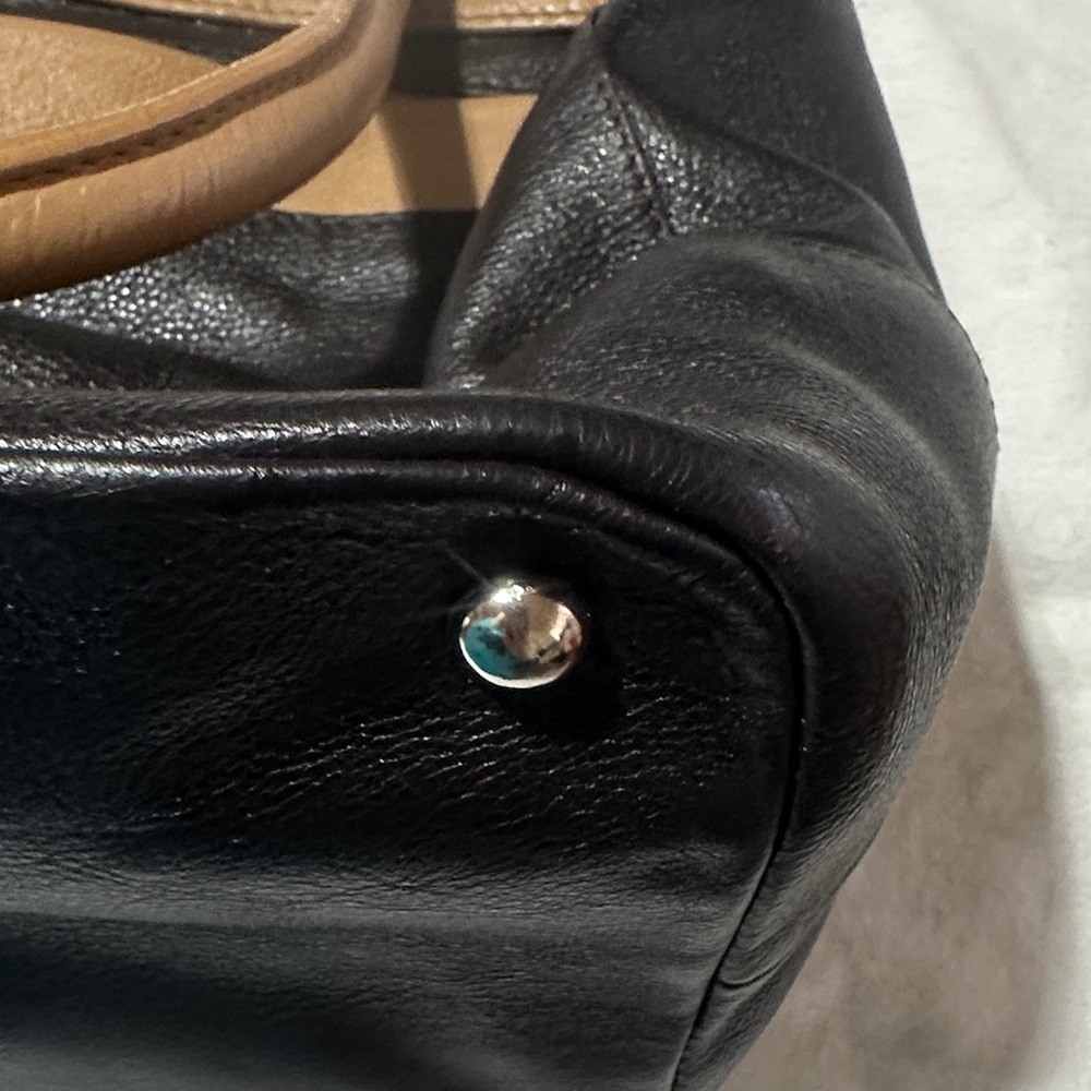 FURLA Two-Tone Leather Satchel Bag - Black & Tan - Picture 9 of 15